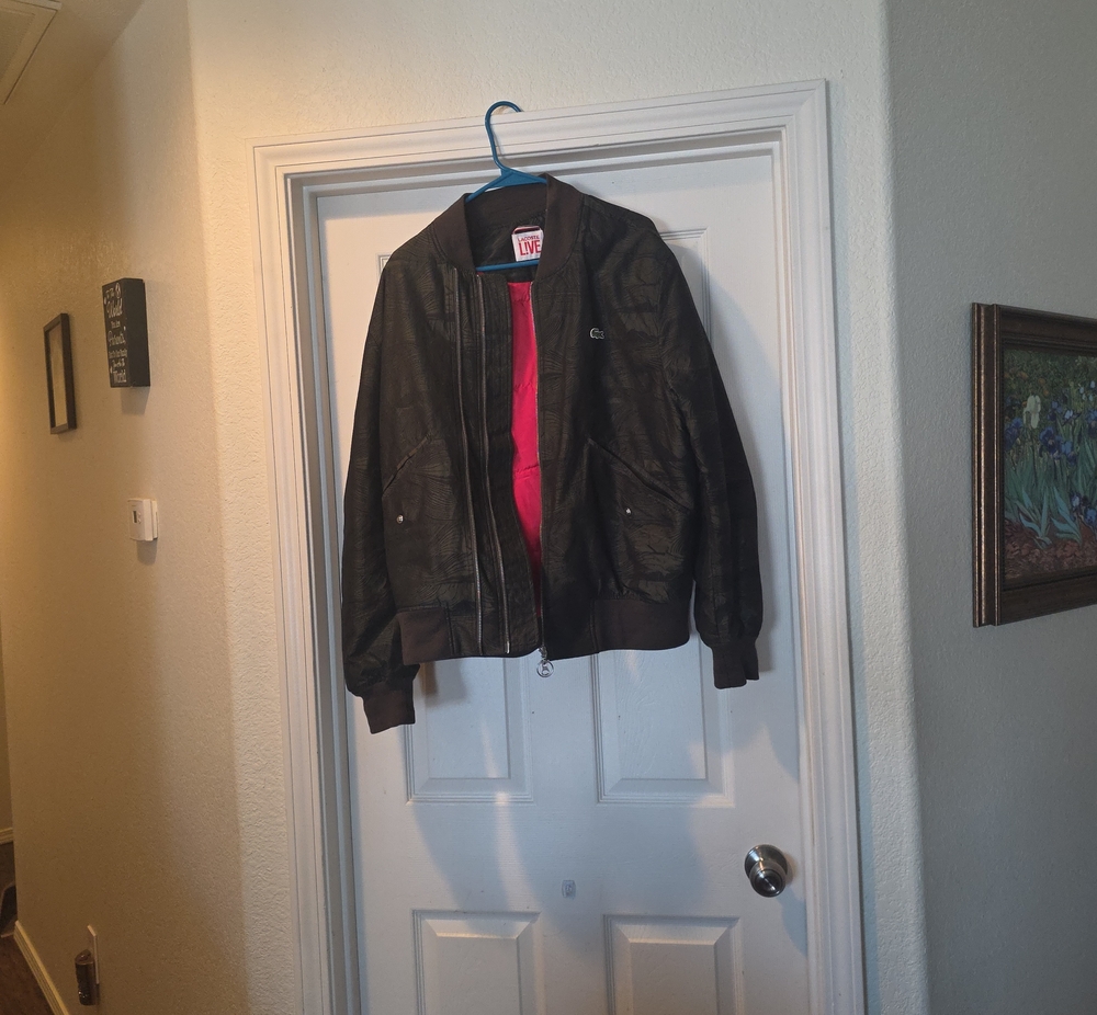 Lacoste Black Bomber Jacket with Pink Lining